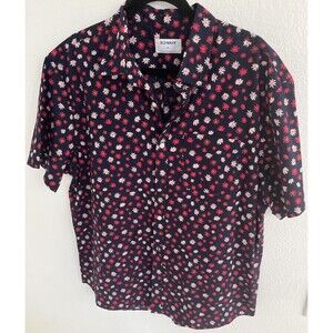 Old Navy Button Down Shirt Mens XL Navy Blue Red Pink Ditsy Floral Retro Casual